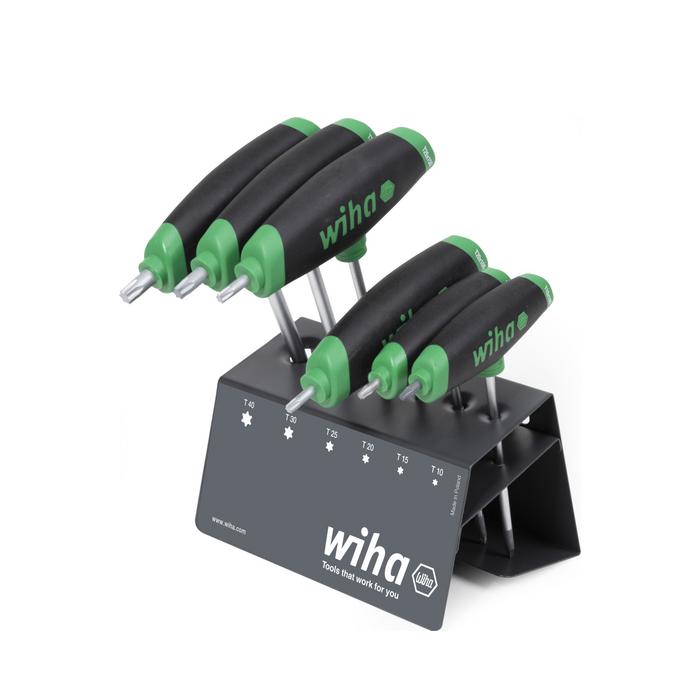 Wiha L-key with T-handle set ComfortGrip TORX® with side drive, matt chrome-plated 7-pcs. in workbench holder (45623)
