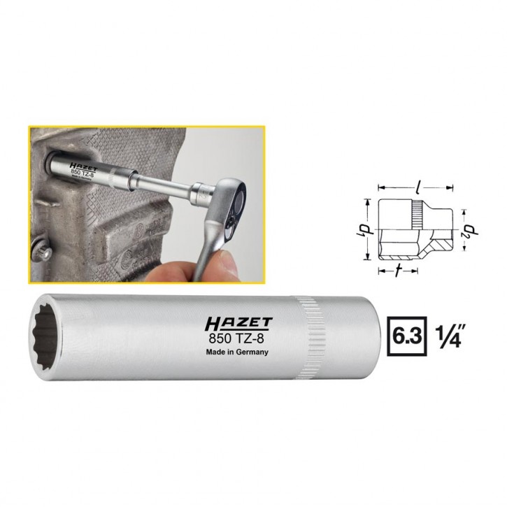 HAZET 850TZ-8 12point socket long, size 8 mm