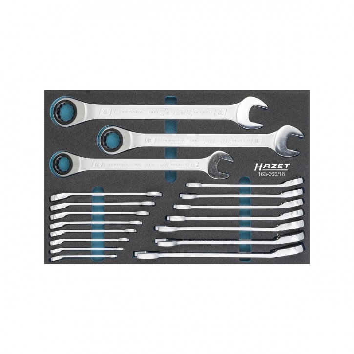 HAZET 163-366/18 Ratcheting combination wrench set, 18pcs.
