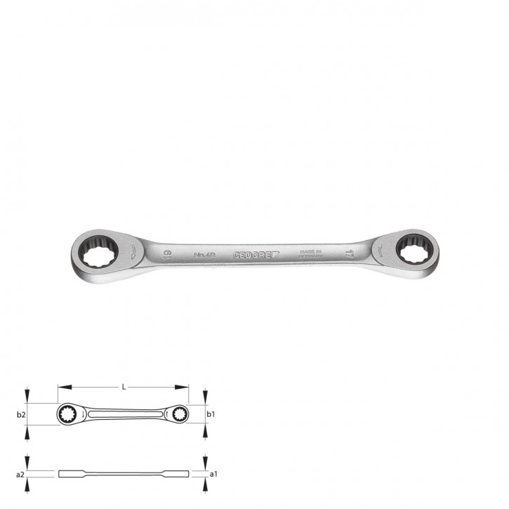 GEDORE 2306808 Double ring ratchet spanner 4 R 16x17, size 16 x 17 mm