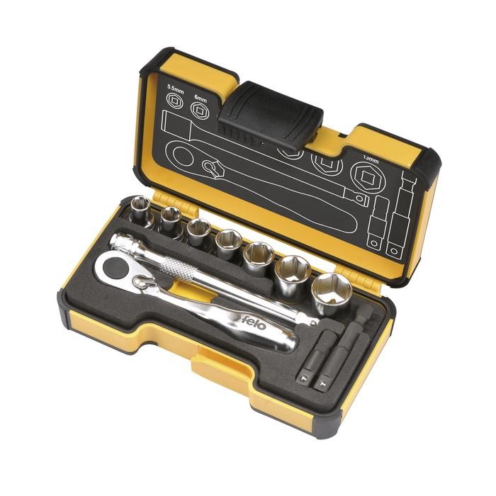 Felo 5771106 Tool set XS 11 1/4&quot; with mini ratchet, sockets and accessories, 11-pce