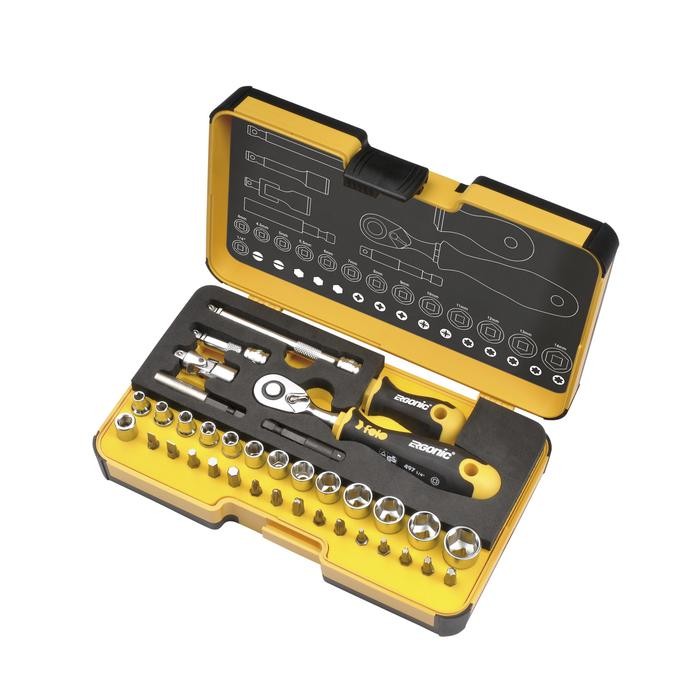 Felo 5783656 Tool set R-GO XL Inch 1/4" with ERGONIC ratchet, bits, sockets (inch sizes) and accessories, 36-pce