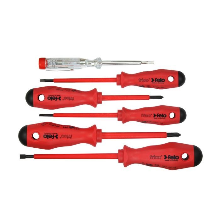 Felo 51396198 Screwdriver set VDE, with 2-component handle, incl. mains tester, 6-pce