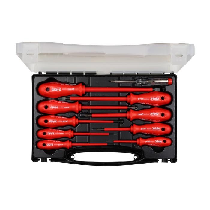 Felo 60011096 Screwdriver set VDE, with 1-component handle, incl mains tester, 10-pce in case
