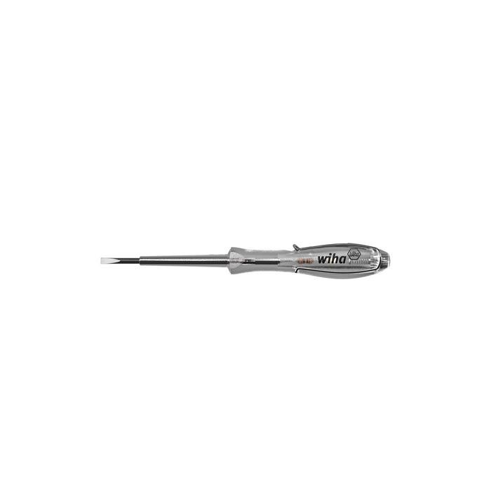 Wiha Voltage tester SoftFinish® single-pole, 110-250 volts Slotted transparent, with push-on clip (35378) 3,0 mm x 60 mm