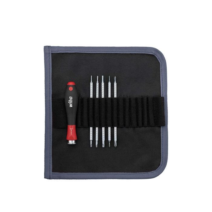 Wiha Screwdriver with interchangeable blade set SYSTEM 4 Slotted, Phillips, 6-pcs. in roll-up bag (00616)
