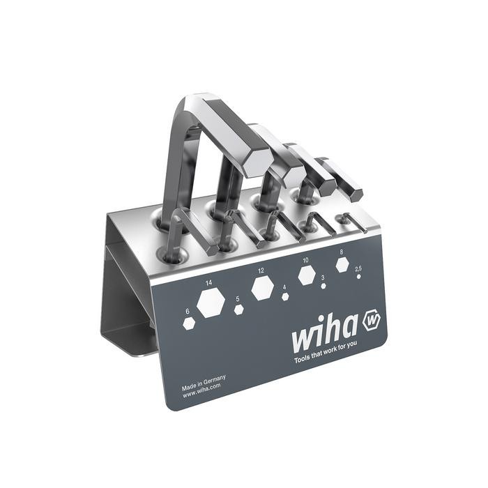 Wiha L-key set Hex in work bench stand, short, 9-pcs., brilliant nickel-plated (01182)