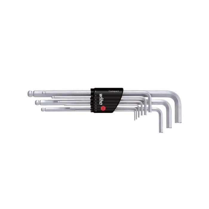Wiha L-key set in Compact holder Hexagonal ball end matt chrome-plated 9-pcs. (01418)