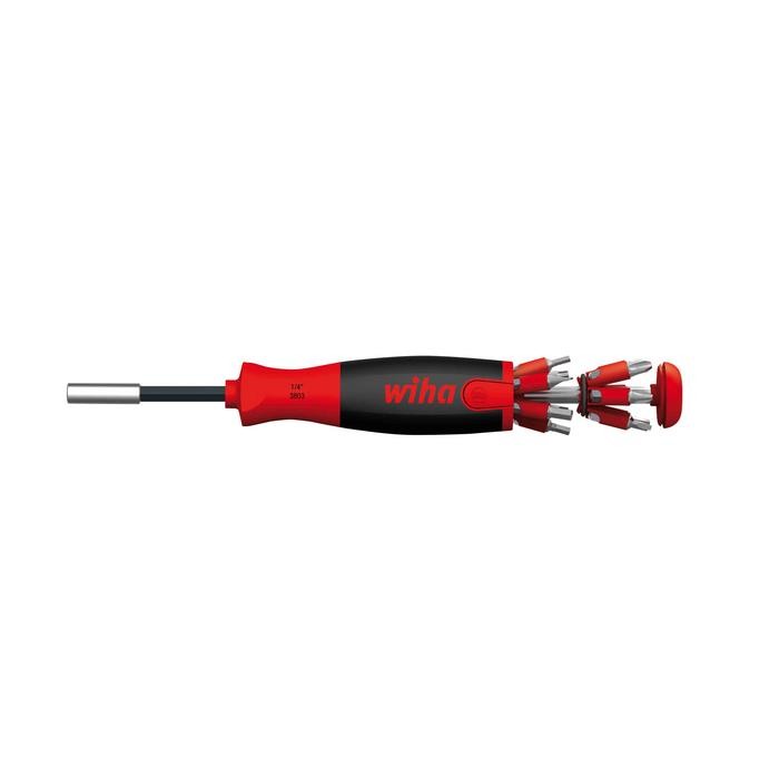 Wiha Screwdriver with LiftUp 25 magnetic bit magazine Mixed with 12 bits, 1/4&quot; (38601)