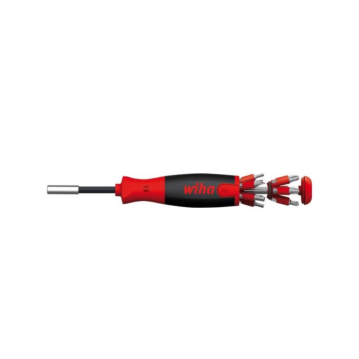 Wiha Screwdriver with LiftUp 25 magnetic bit magazine assorted with 12 bits, 1/4&quot; in blister pack (38606)