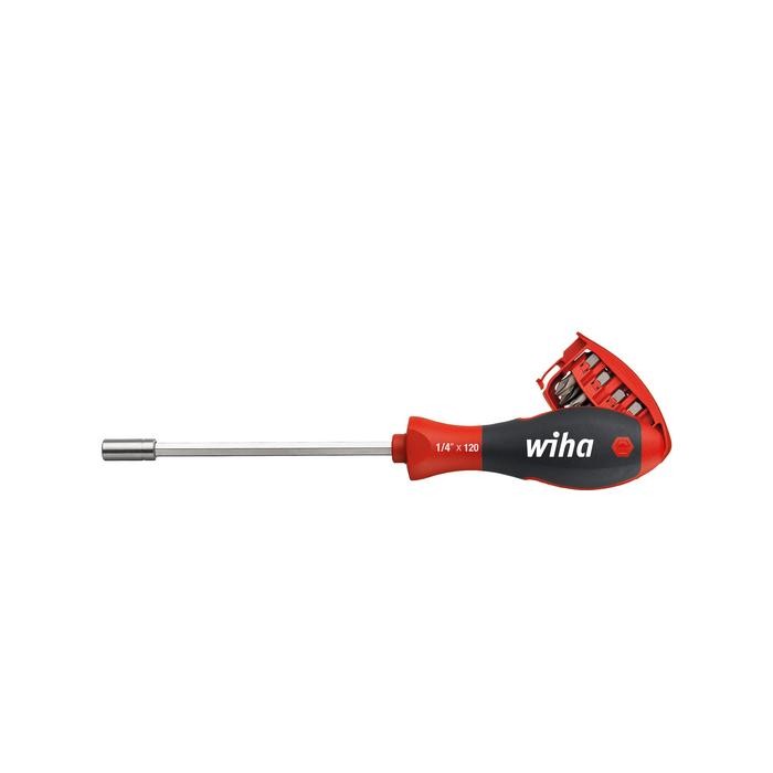 Wiha Screwdriver with bit magazine magnetic assorted with 8 bits in blister pack, 1/4&quot; (33007)